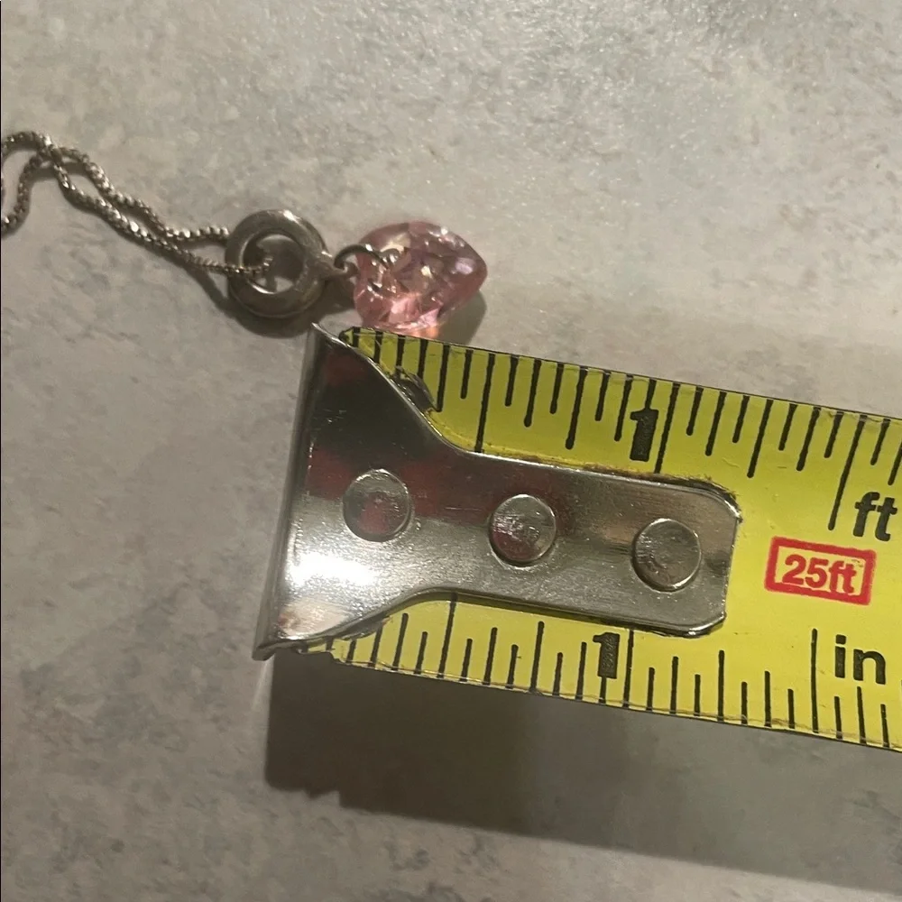 Sterling Pink Crystal Heart Necklace